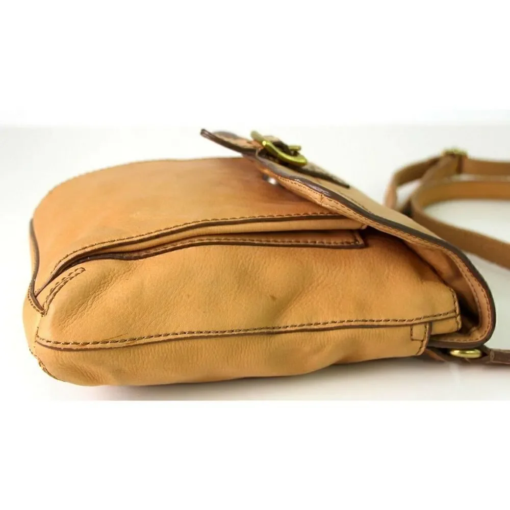FOSSIL SOFT BEIGE TAN GENUINE LEATHER SMALL MESSENGER SHOULDER BAG HANDBAG PURSE